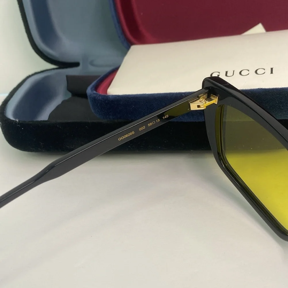 NEW Gucci Sunglasses GG0626S 002 Black/Yellow Lens Design 58mm